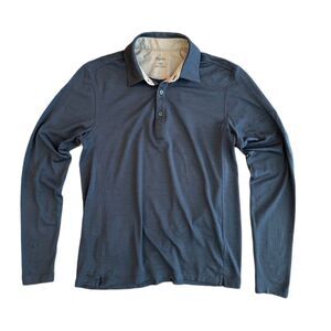 RAPHA Grey Blue Slate Merino Wool Polo Long Sleeve Shirt Large